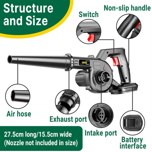 21V Air blower 2-in-1 Blowing & Suction Leaf Blower Dust Collector For Pet Hair Car For Makita 18V Battery - Image 6