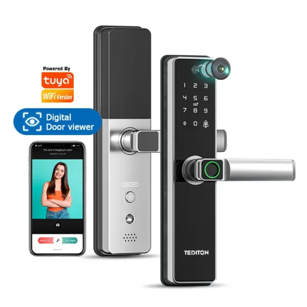 Intelligent Waterproof Home Biometric Keyless Electronic Locks Tuya Digital Wifi Fingerprint Smart Door Lock with camera