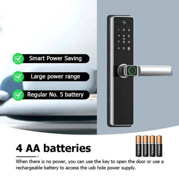 Intelligent Waterproof Home Biometric Keyless Electronic Locks Tuya Digital Wifi Fingerprint Smart Door Lock with camera - Image 5