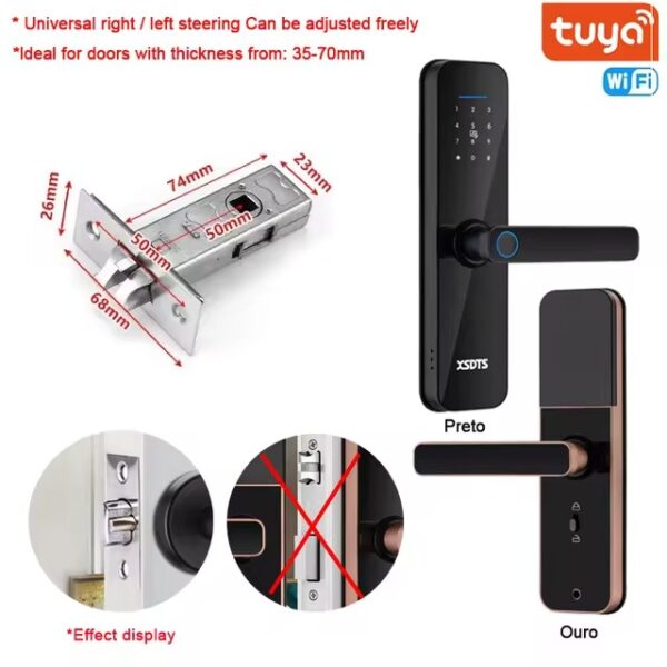 Tuya Wifi Electronic Smart Door Lock With Biometric Fingerprint / Smart Card / Password / Key Unlock/ USB Emergency Charge - Image 6